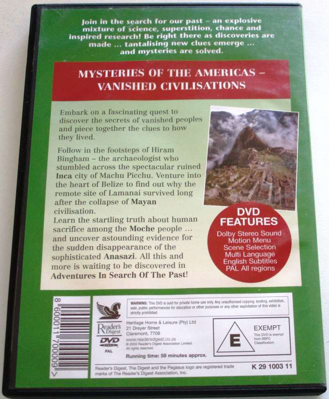 ADVENTURES IN SEARCH OF THE PAST Mysteries of the Americas Vanished Civilisations DVD  [BBOX 2]