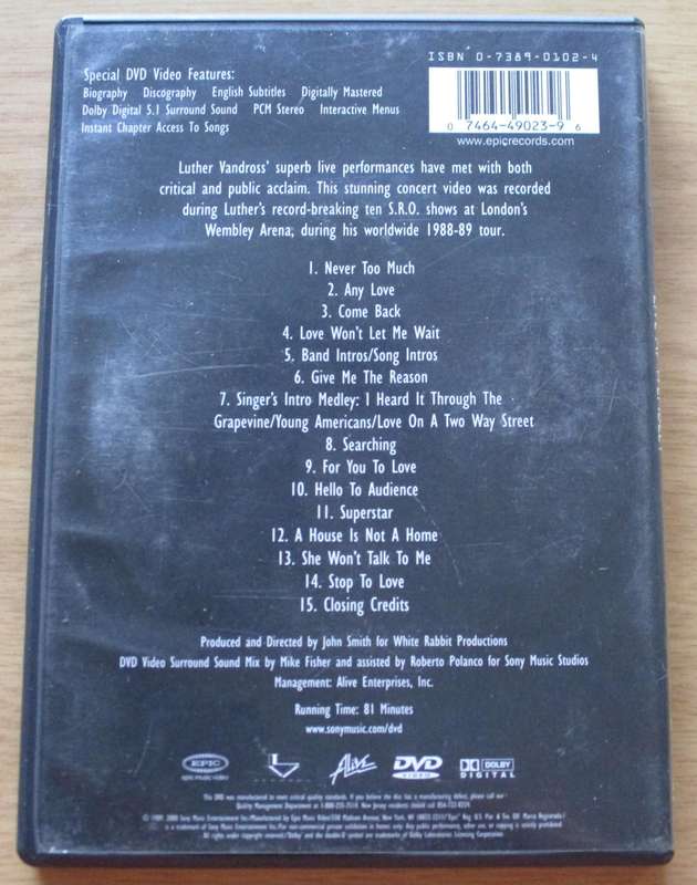 LUTHER VANDROSS Live at Wembley DVD  [OFFICE DVD SHELF]