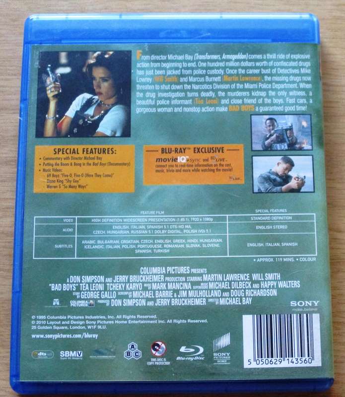 BAD BOYS Will Smith Martin Lawrence BLU RAY