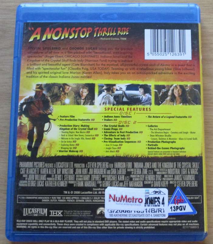 INDIANA JONES and the KINGDOM OF THE CRYSTAL SKULL BLU RAY