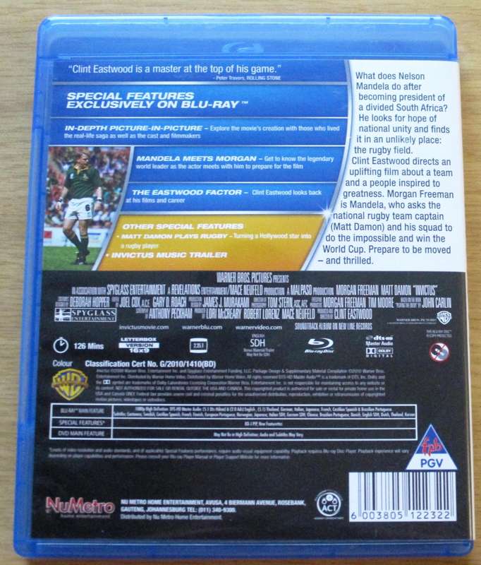 INVICTUS Matt Damon Morgan Freeman BLU RAY