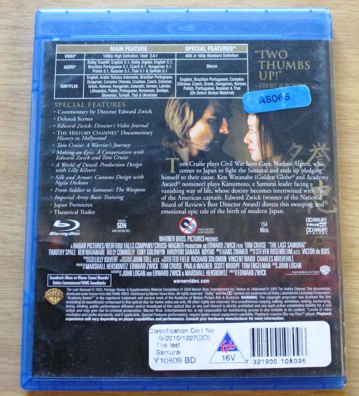 THE LAST SAMURAI Tom Cruise  BLU RAY [BLU RAY SHELF]