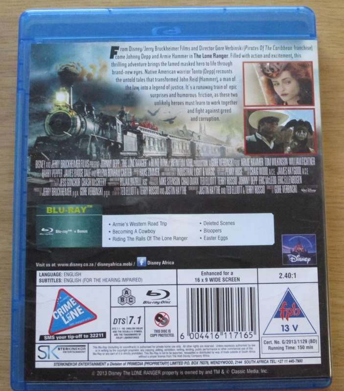THE LONE RANGER Johnny Depp  BLU RAY [BLU RAY SHELF]