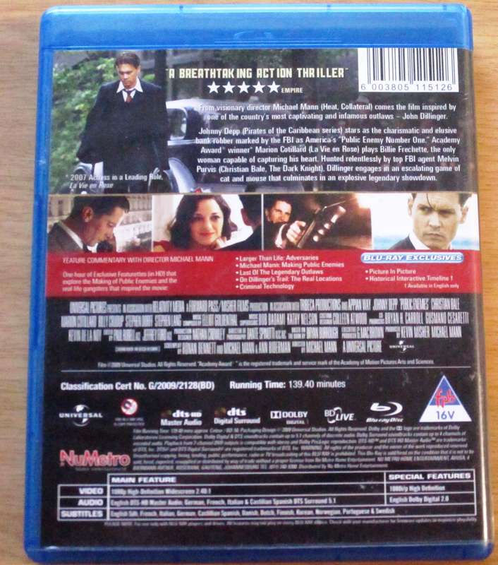 PUBLIC ENEMIES Johnny Depp Christian Bale BLU RAY [BLU RAY SHELF]