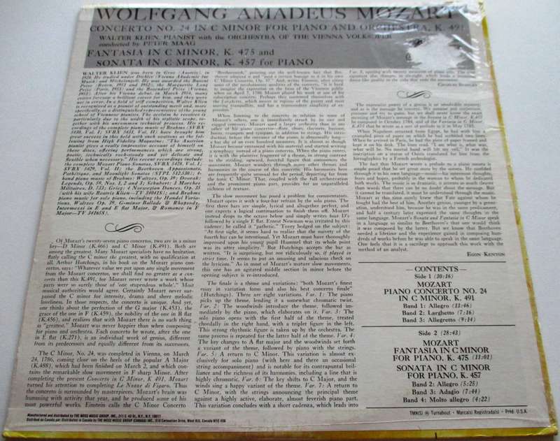 MOZART Piano Concerto No 24 TURNABOUT VOS LP VINYL Record