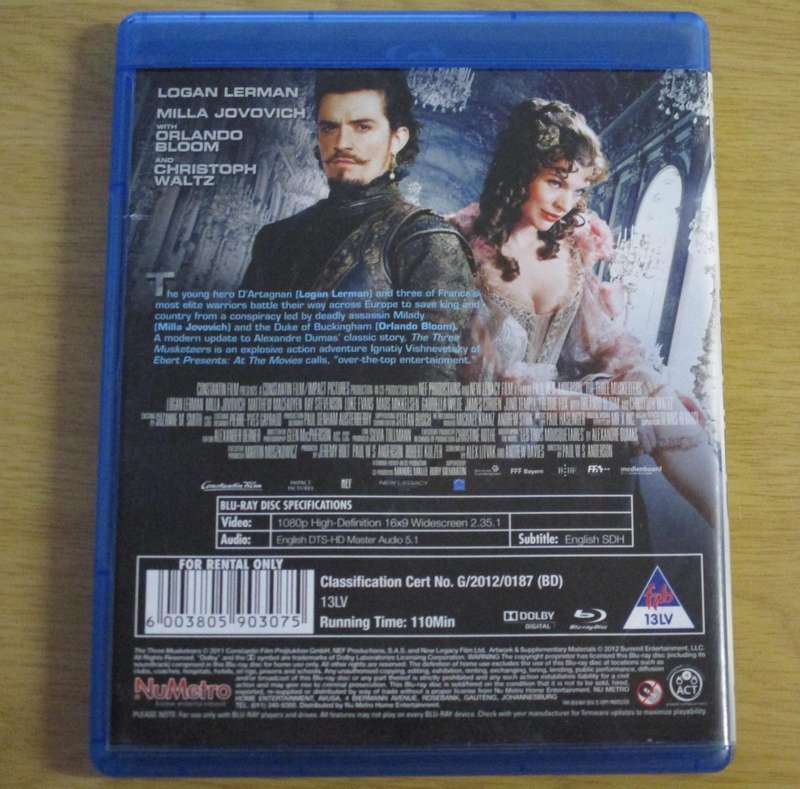 THE THREE MUSKETEERS Rental Copy BLU RAY [BLU RAY SHELF]