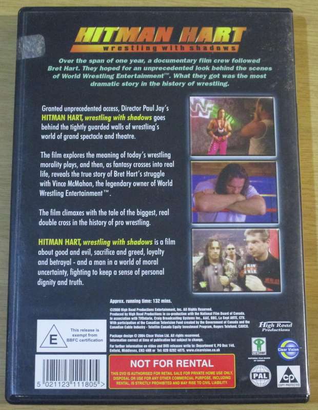 WWE HITMAN HART Wrestling with Shadows DVD [BBOX 2 Region 2