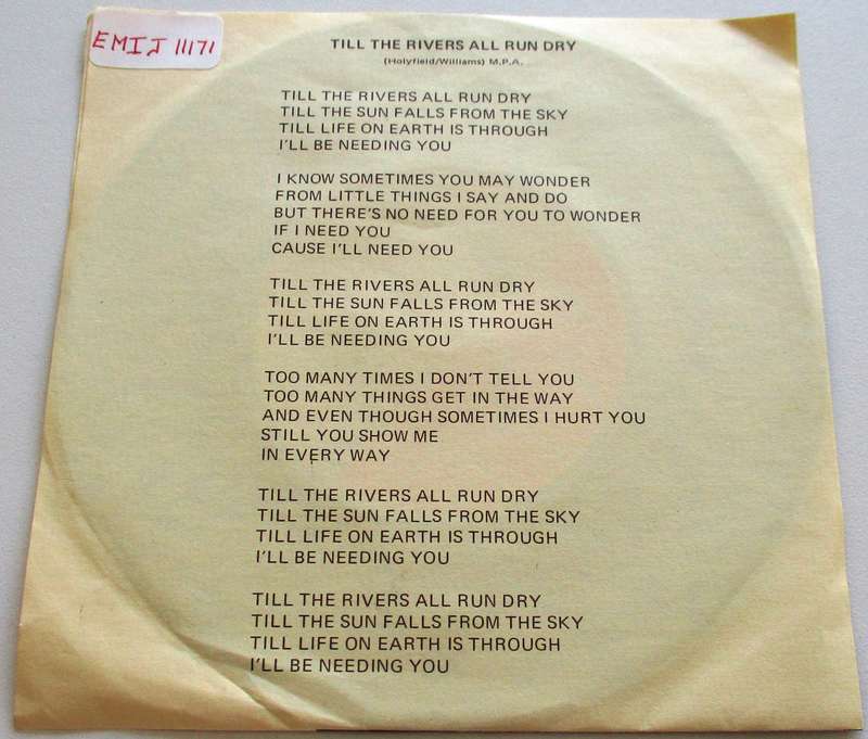 BOBBY ANGEL Til the Rivers Run Dry 7` Single VINYL Record