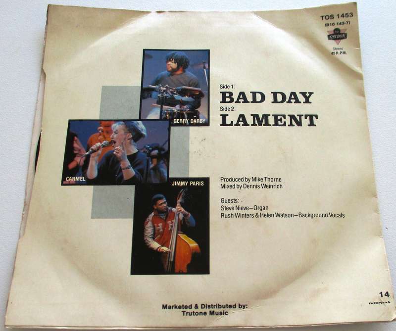 CARMEL Bad Day 7` Single VINYL Record