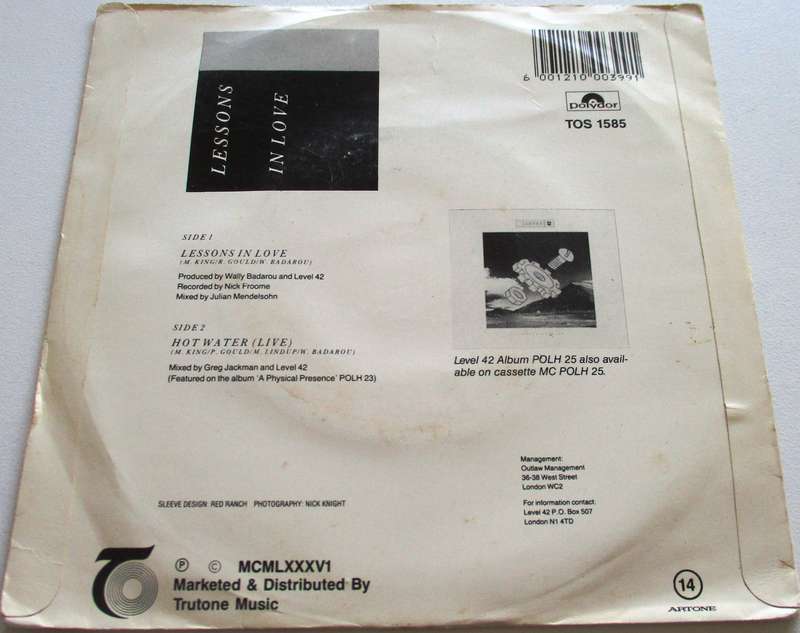 LEVEL 42 Lessons in Love 7` Single VINYL Record