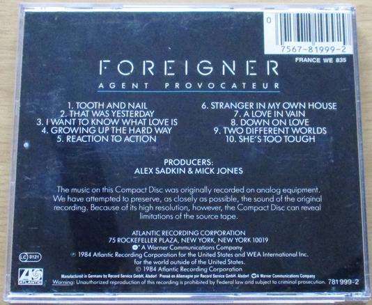 FOREIGNER Agent Provocateur CD [Gx16]