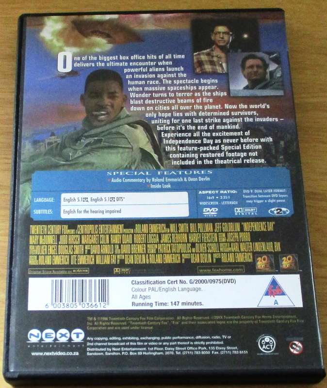 INDEPENDENCE DAY DVD Will Smith [BBOX 4]