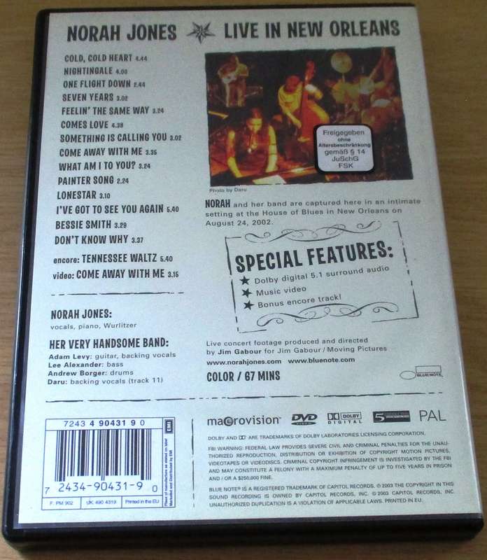 NORAH JONES LIve in New Orleans  DVD