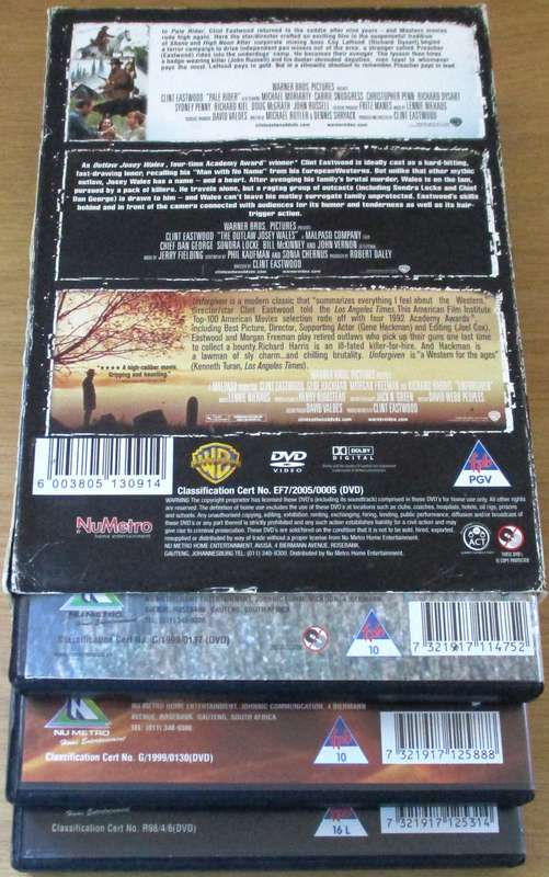 PALE RIDER + THE OUTLAW JOSEY WALES + UNFORGIVEN Clint Eastwood 3xDVD [Box Set Shelf]