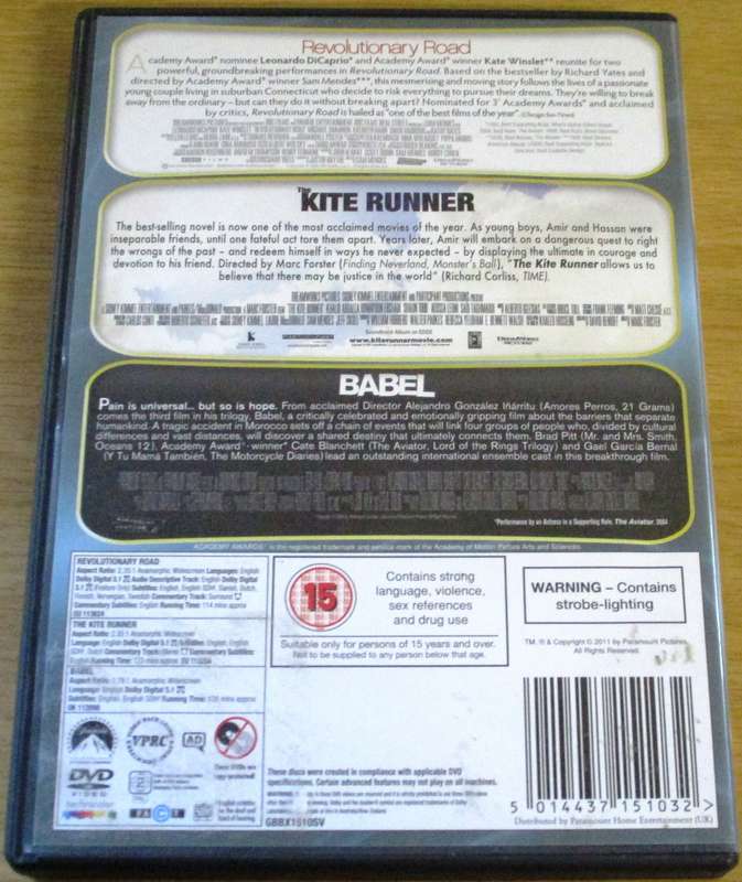 REVOLUTIONARY ROAD + KITE RUNNER + BABEL 3xDVD [Box Set Shelf]