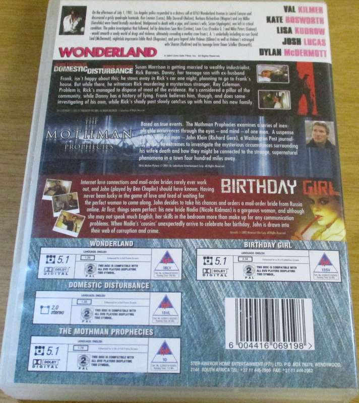 WONDERLAND + DOMESTIC DISTURBANCE + THE MOTHMAN PROPHECIES + BIRTHDAY GIRL 4xDVD [Box Set Shelf]