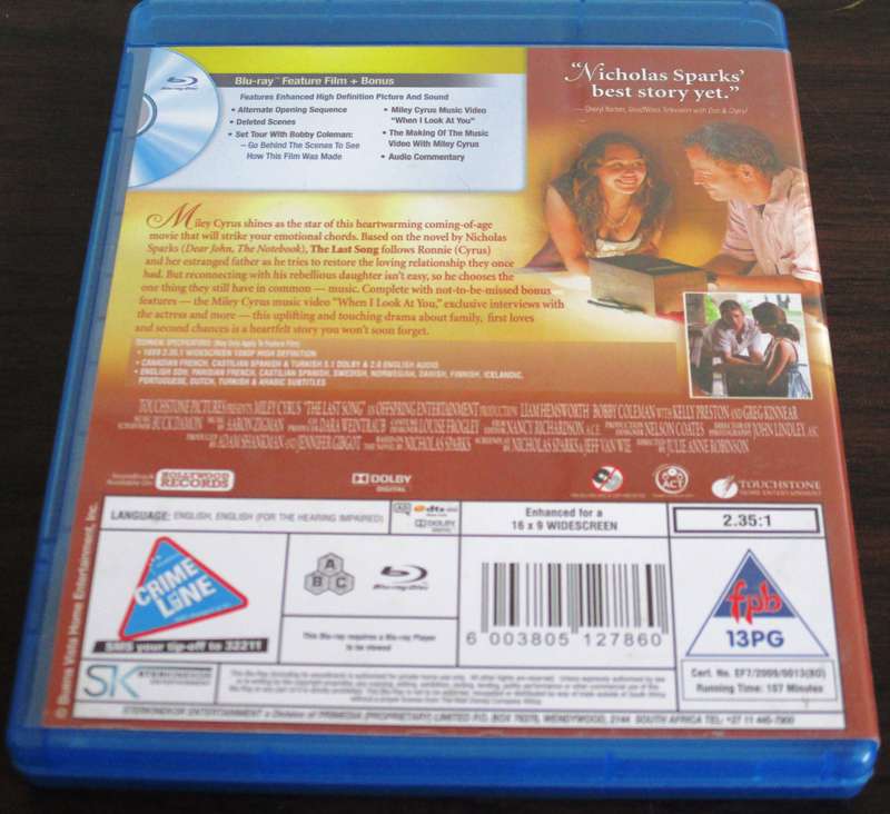 THE LAST SONG BLU RAY Miley Cyrus Liam Hemsworth [BLU RAY SHELF]