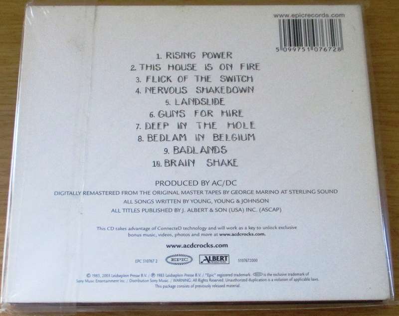 AC/DC Flick of the Switch IMPORT Digipak CD [main stock room]