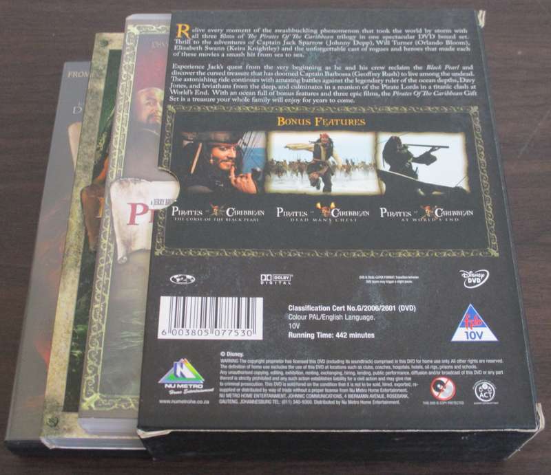 PIRATES OF THE CARIBBEAN Three Movie Collection 3xDVD Embossed BOXSET [BB BOTTOM WHITE SHELF]