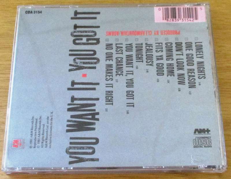 BRYAN ADAMS You Want it, You Got It CD [Gx29]