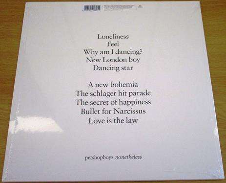 PET SHOP BOYS Nonetheless TRANSPARENT LP VINYL Record