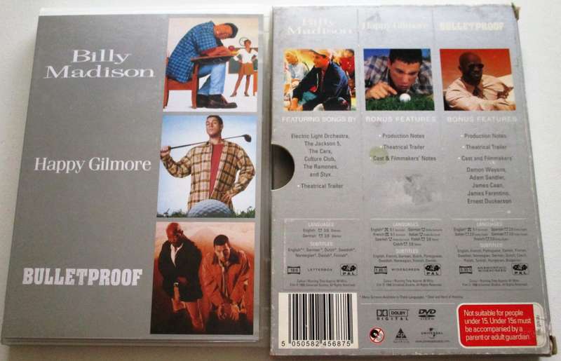 BILLY MADISON + HAPPY GILMORE + BULLETPROOF Adam Sadler 3xDVD Box Set [Box Set shelf]