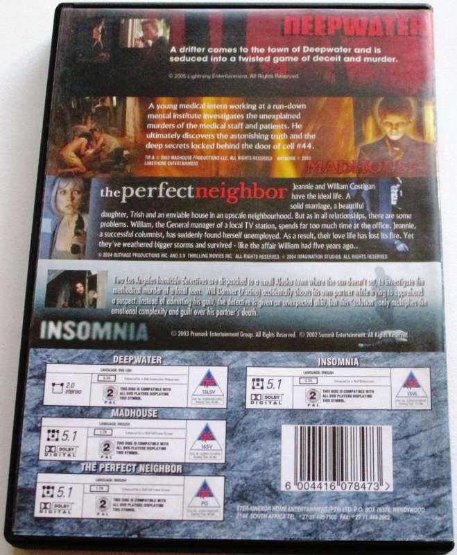 DEEPWATER + MADHOUSE + THE PERFECT NEIGHBOUR + INSOMNIA 4xDVD  [Box Set shelf]