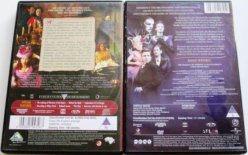 THE PHANTOM AND THE OPERA 2xDVD + LOVE NEVER DIES Andrew Lloyd Webber DVD  [Box Set shelf]