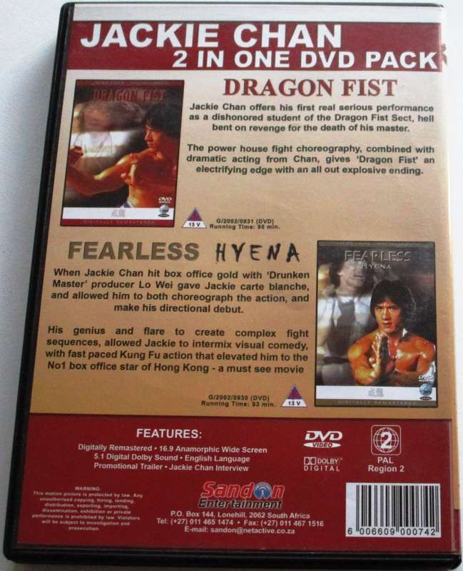 JACKIE CHAN 2 DVD PACK: Dragon Fist + Fearless Hyena 2xDVD  [Box Set shelf]