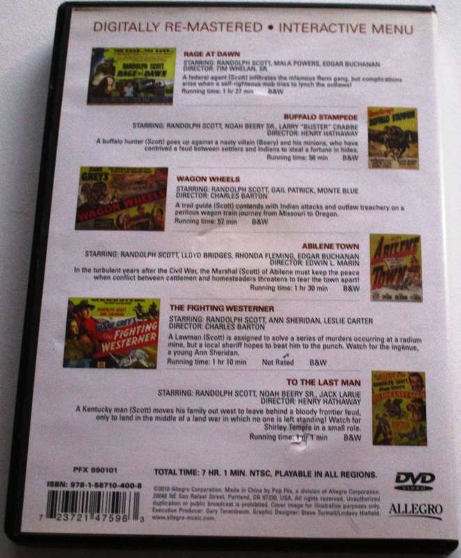 RANDOLPH SCOTT WESTERN COLLECTION 6 Westerns on 2 DVDs  [Box Set shelf]