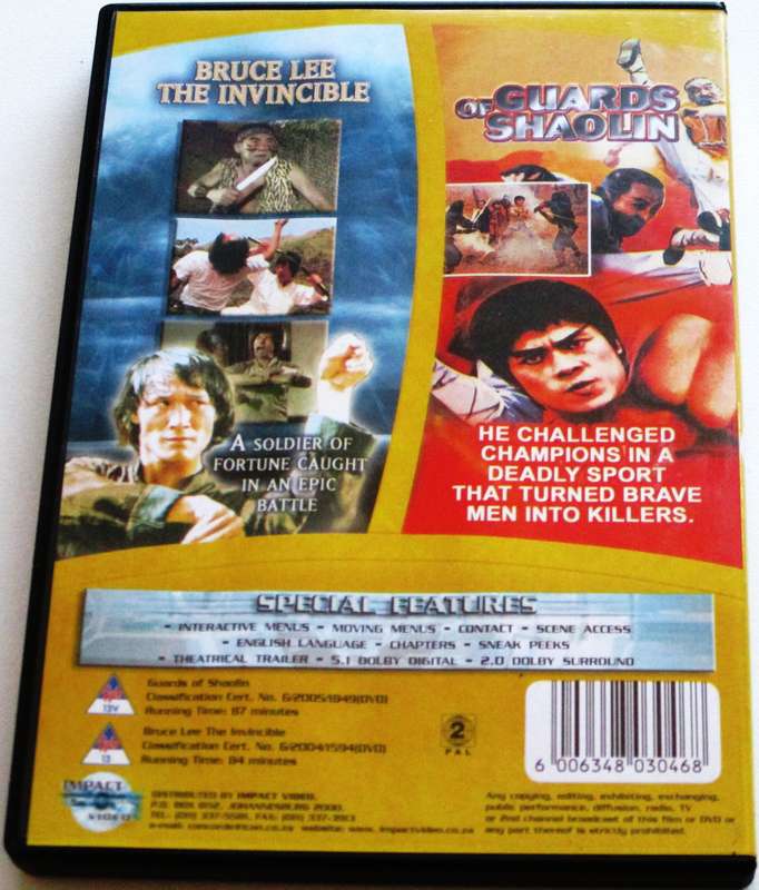 THE GUARDS OF SHAOLIN + BRUCE LEE THE INVINCIBLE Michael Chan DVD [Box Set shelf]