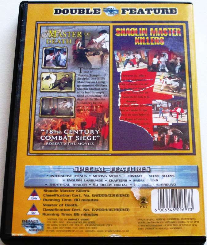 SHAOLIN MASTER KILLERS + MASTER OF DEATH DVD [Box Set shelf]