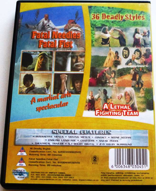 36 DEADLY STYLES + FATAL NEEDLES FATAL FIST DVD [Box Set shelf]
