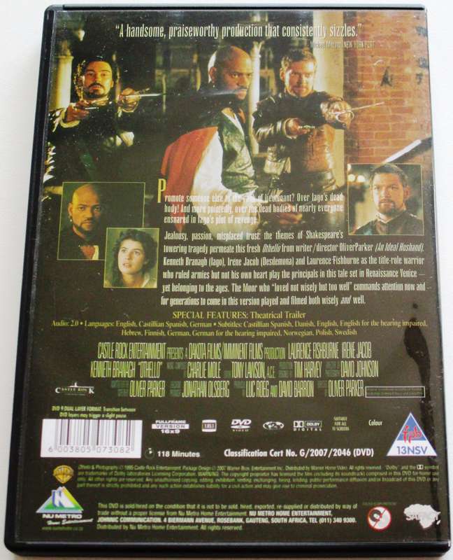 OTHELLO Laurence Fishburne DVD [Box Set shelf]