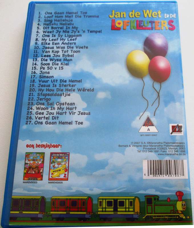 JAN DE WET en die LOFKLEUTERS LOFLIEDJIES DVD [Box Set shelf]