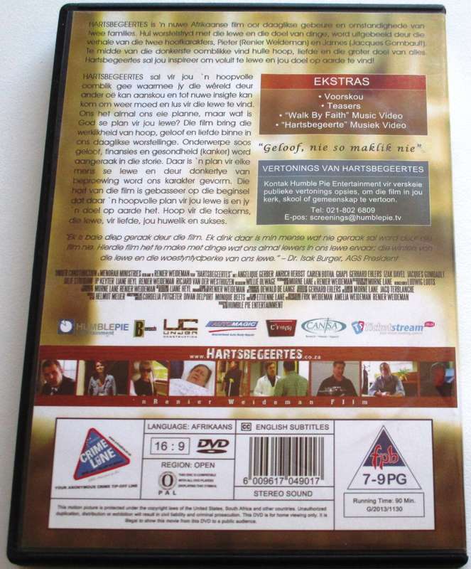 HARTSBEGEERTES DVD [SA Shelf]