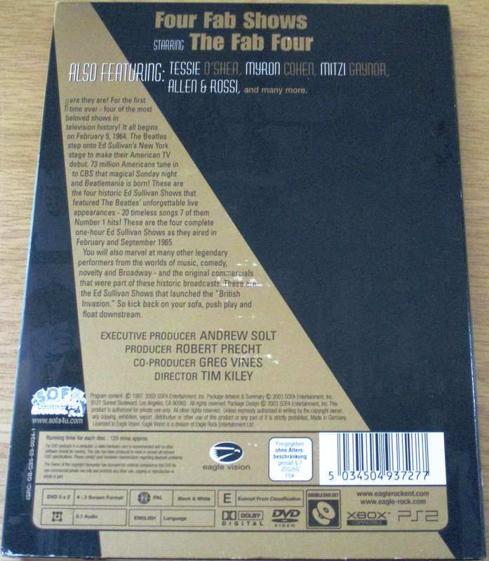 THE FOUR COMPLETE ED SULLIVAN SHOWS Featuring THE BEATLES 2xDVD Over 4 hours