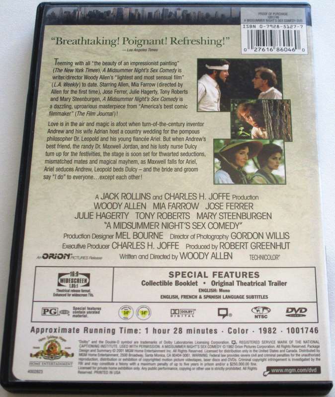 A MIDSUMMER NIGHT'S SEX COMEDY Woody Allen DVD [BBOX 6] Region 1