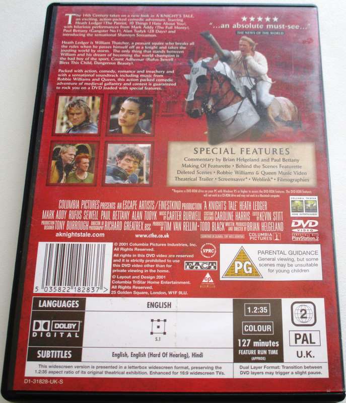 A KNIGHT'S TALE Heath Ledger DVD [BBOX 7]