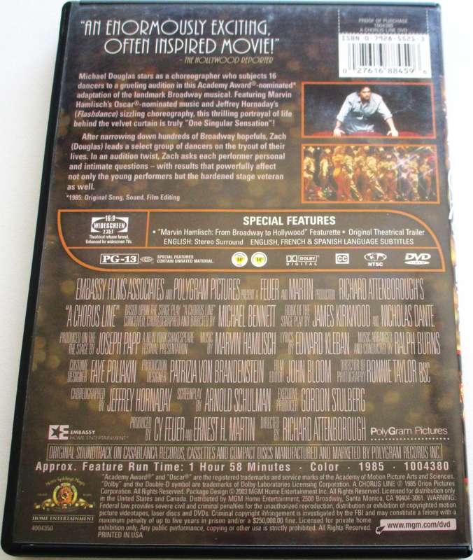 A CHORUS LINE DVD  [BBOX 5] Region 1