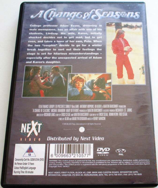 A CHANGE OF SEASONS Shirley MacLaine Anthony Hopkins Bo Derek DVD  [BBOX 5]