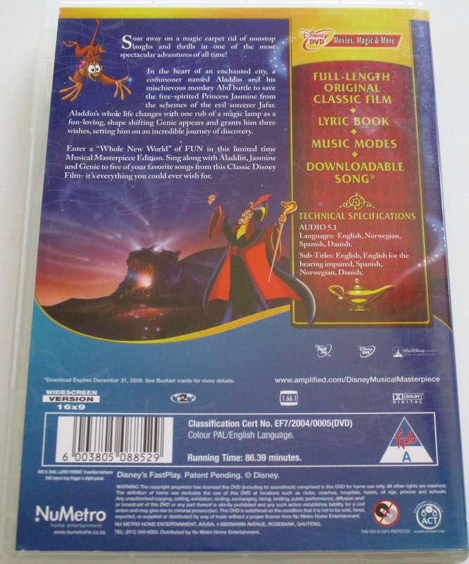 ALADDIN only DVD and box  [BBOX 5]