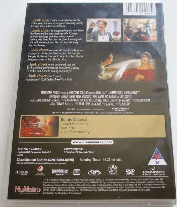 AMERICAN BEAUTY Kevin Spacey Annette Bening DVD  [BBOX 5]