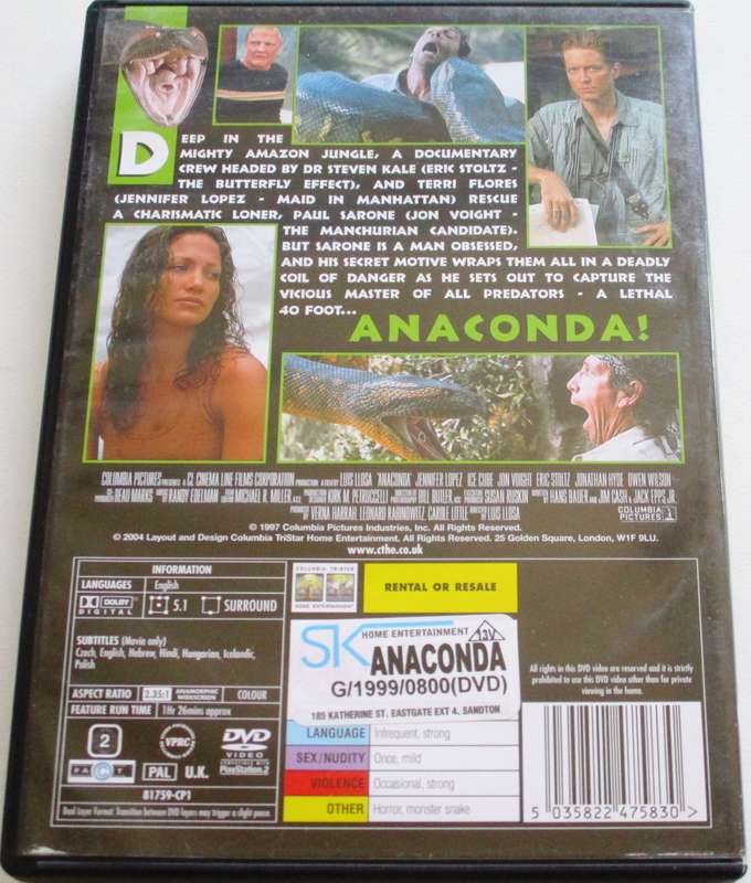 ANACONDA Jennifer Lopez Eric Stoltz DVD [BBOX 4]