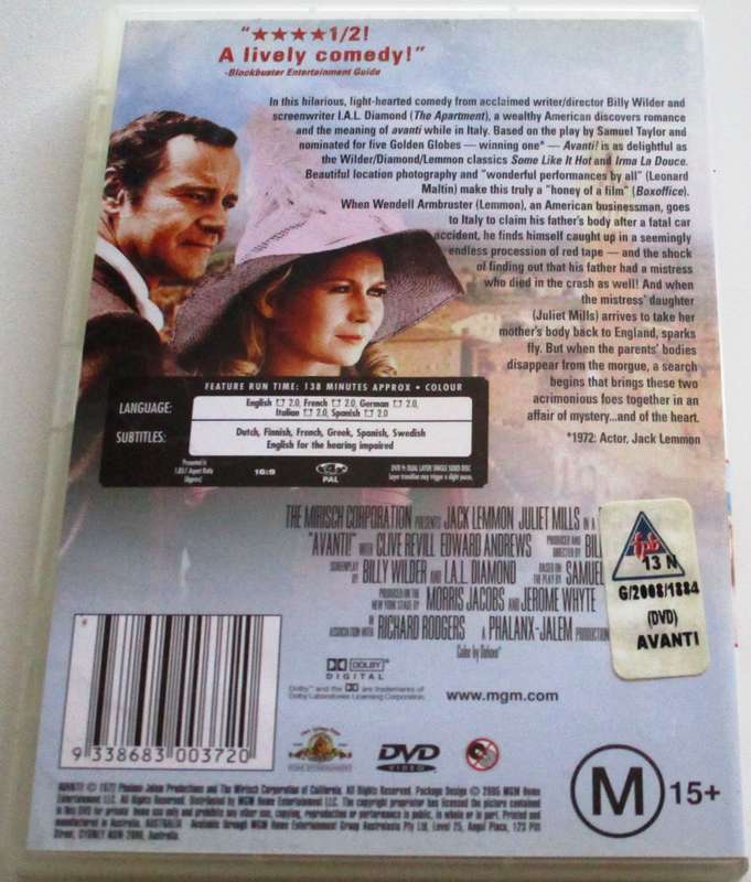 AVANTI DVD Jack Lemmon [BBOX 9] Region 4