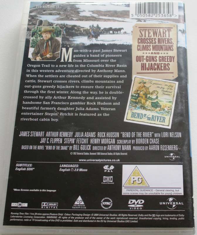 BEND OF A RIVER James Stewart Rock Hudson Julia Adams DVD [BBOX 8]