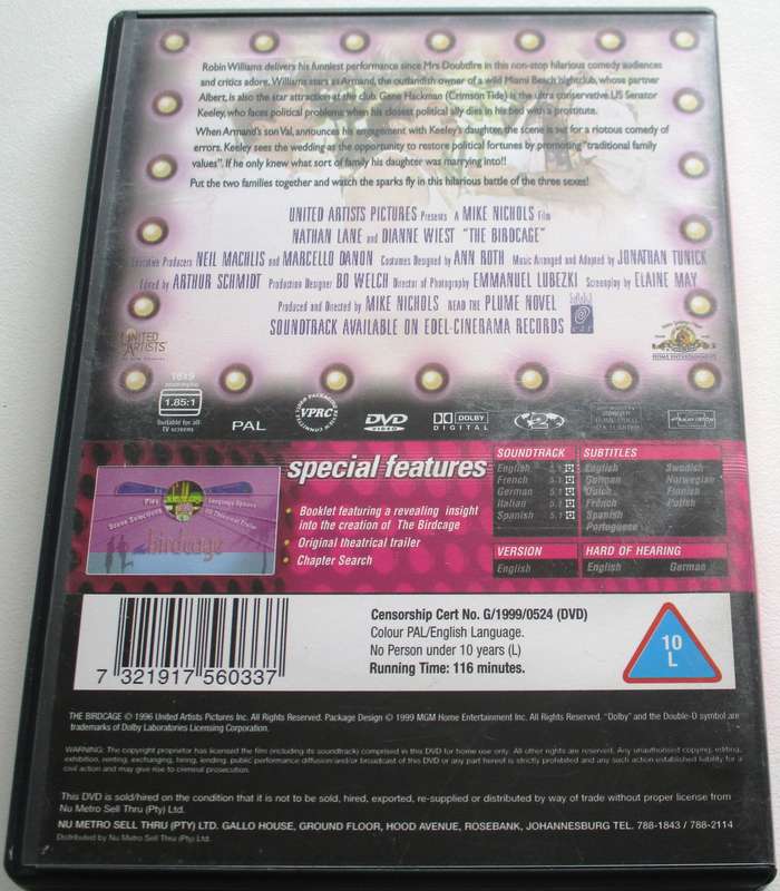 THE BIRDCAGE Robin Williams Gene Hackman DVD [BBOX 8]