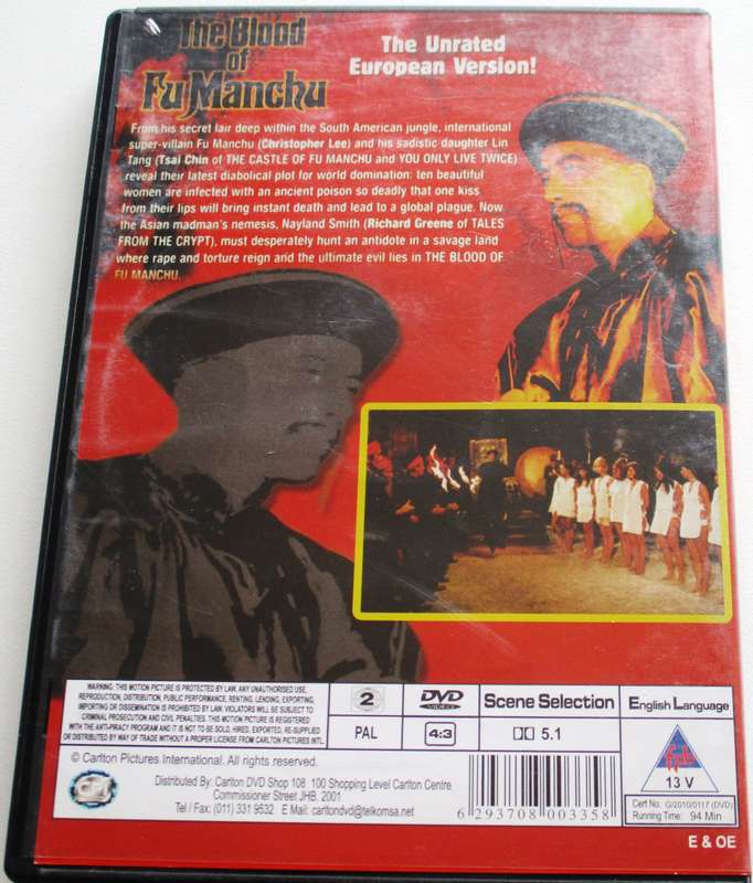 THE BLOOD OF FU MANCHU Christopher Lee DVD [BBOX 8]