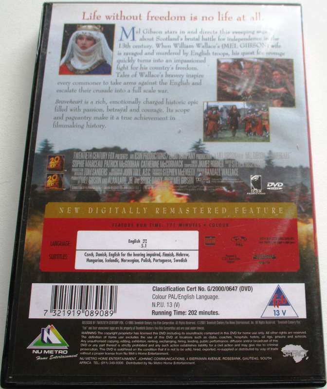 BRAVEHEART Mel Gibson DVD [BBOX 7]