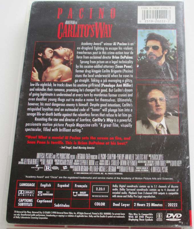 CARLITO'S WAY Al Pacino DVD [BBOX 7] Region 1